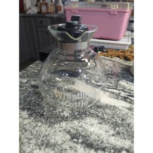 VINTAGE GLASS 12 CUP WHISTLING TEA KETTLE MEDELCO SCHOTT DURAN GERMANY CAFE BREW